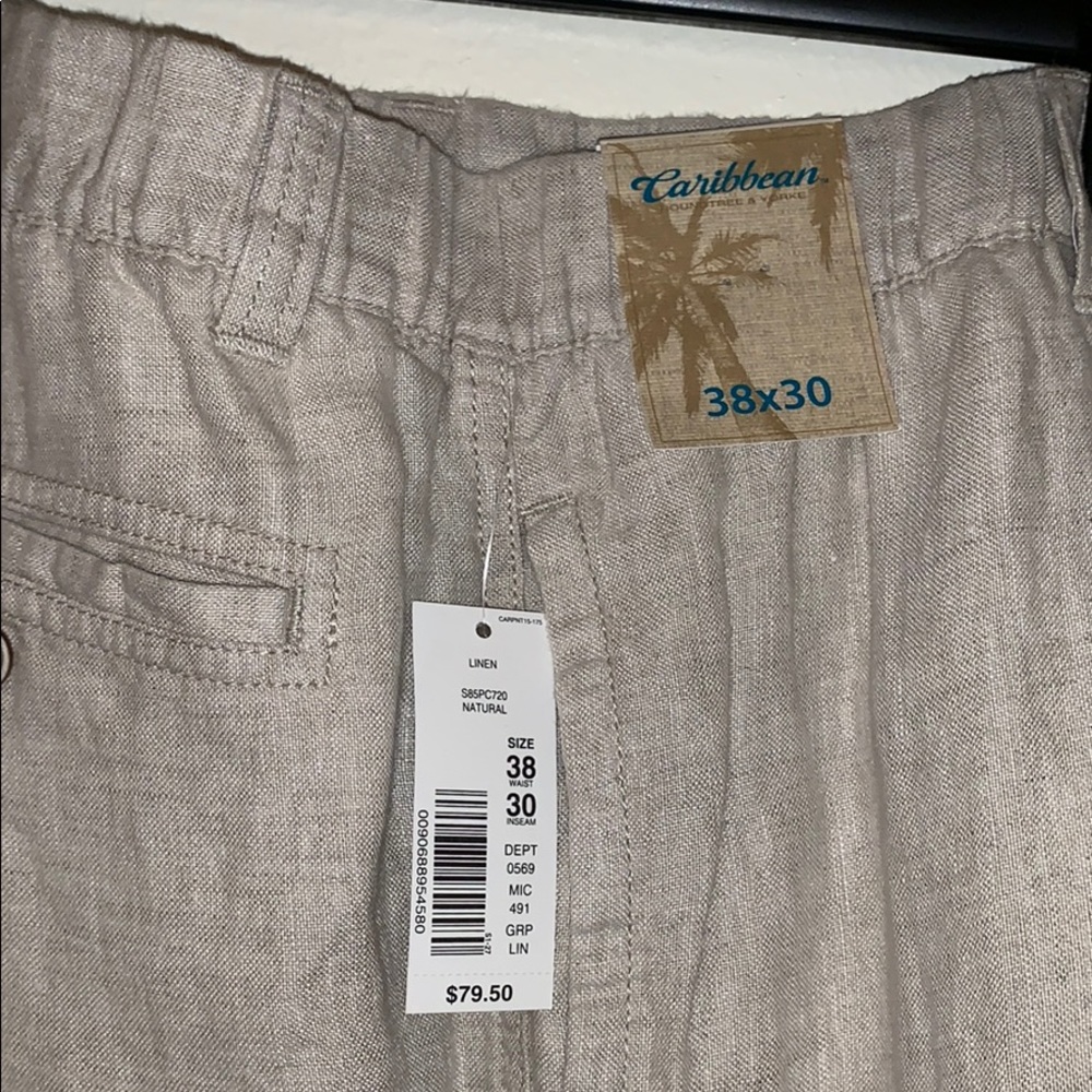 Caribbean Linen Pants Stretch 38 30 NWT Tan Beige